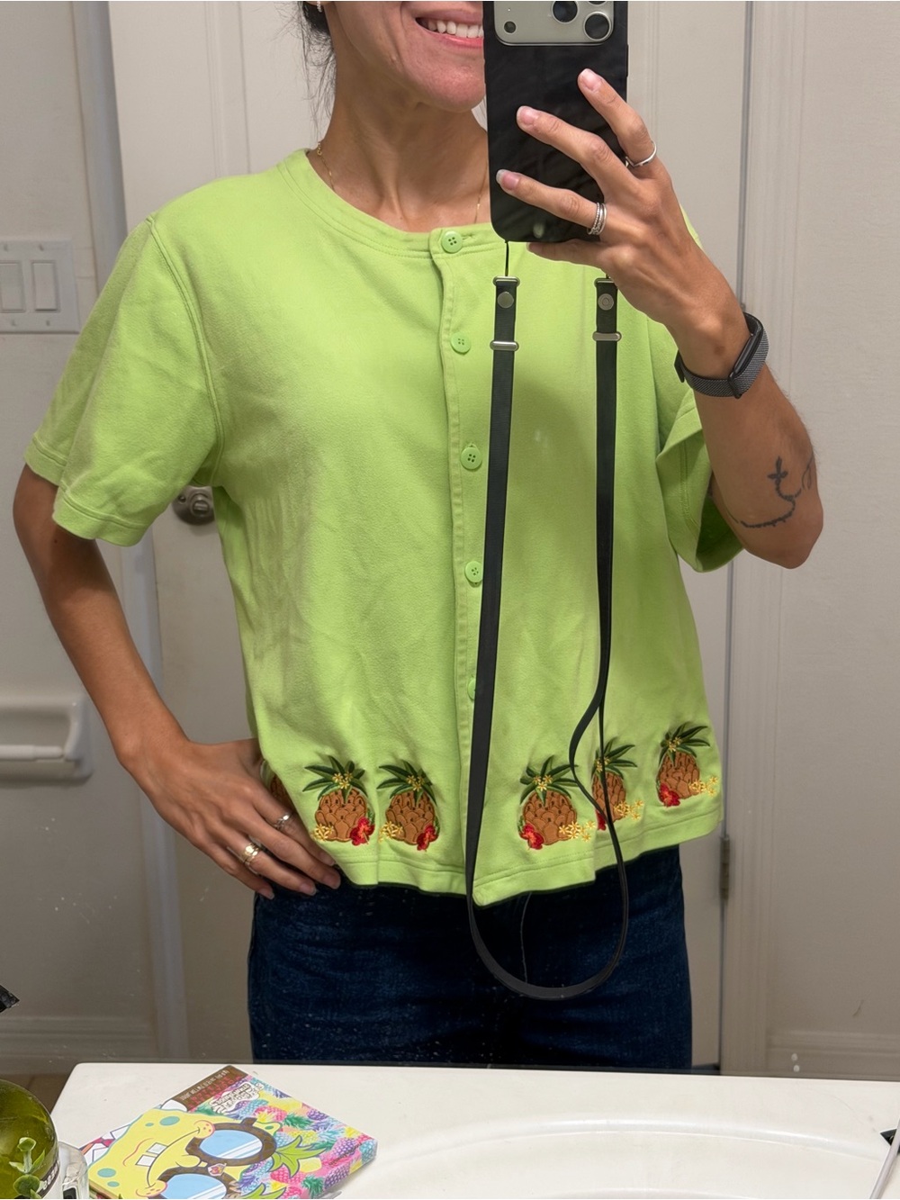 Bechamel Women’s Lime Green Pineapple Embroidered Cotton Cardigan Top L